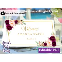 Burgundy Escort Cards template,Maroon Place Cards template,(61c)